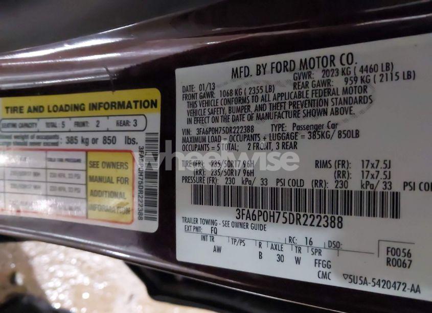 Photo 9 of 2013 Ford Fusion SE (VIN 3FA6P0H75DR222388)