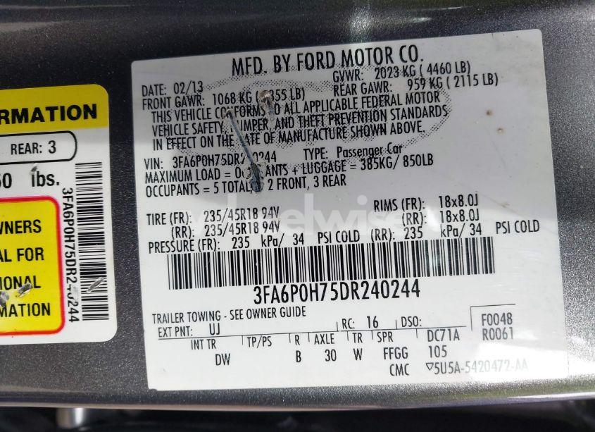 Photo 9 of 2013 Ford Fusion SE (VIN 3FA6P0H75DR240244)