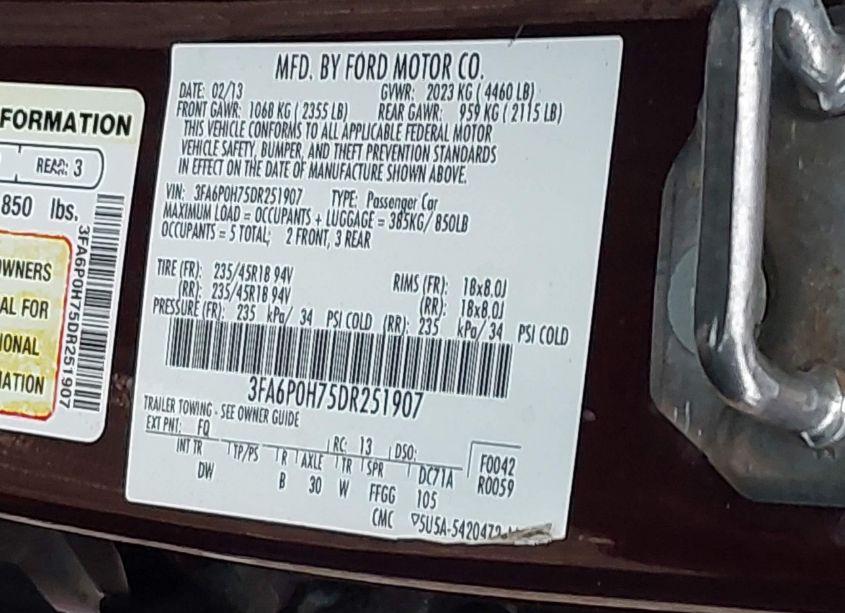 Photo 9 of 2013 Ford Fusion SE (VIN 3FA6P0H75DR251907)