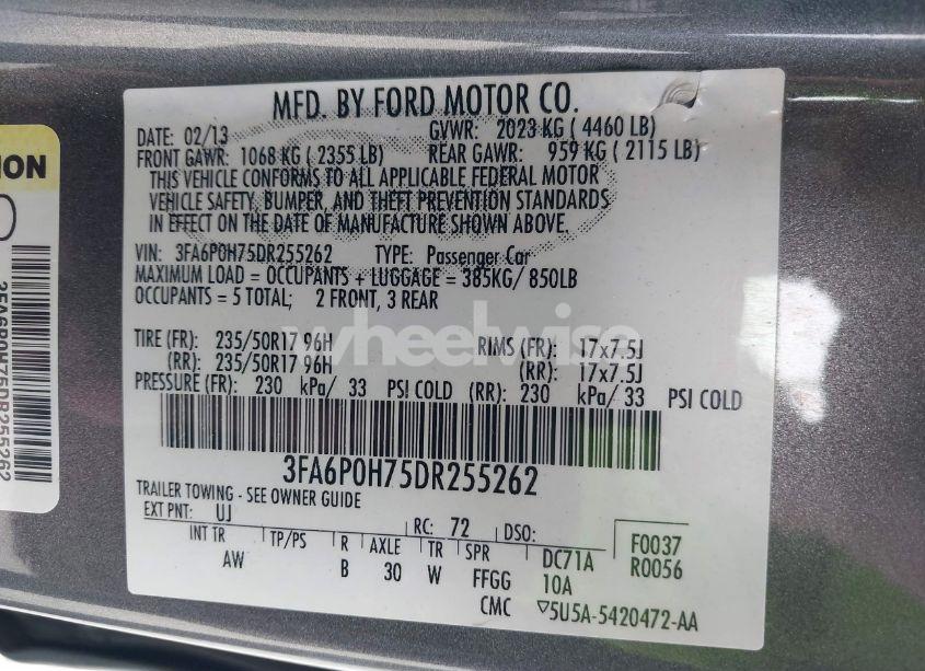 Photo 9 of 2013 Ford Fusion SE (VIN 3FA6P0H75DR255262)