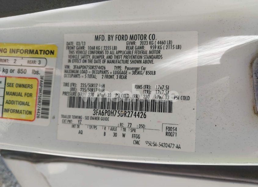 Photo 9 of 2013 Ford Fusion SE (VIN 3FA6P0H75DR274426)