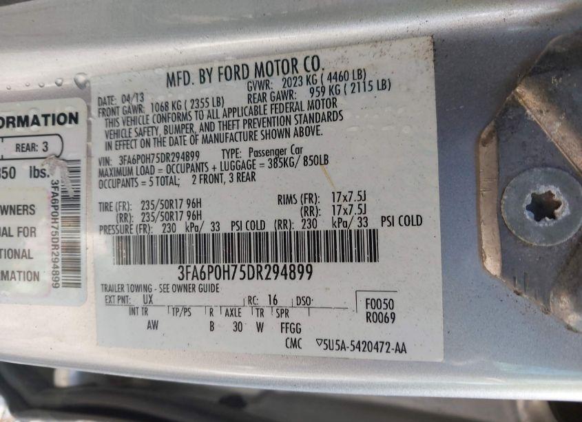 Photo 9 of 2013 Ford Fusion SE (VIN 3FA6P0H75DR294899)