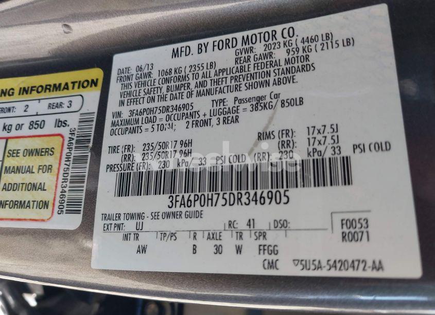 Photo 9 of 2013 Ford Fusion SE (VIN 3FA6P0H75DR346905)