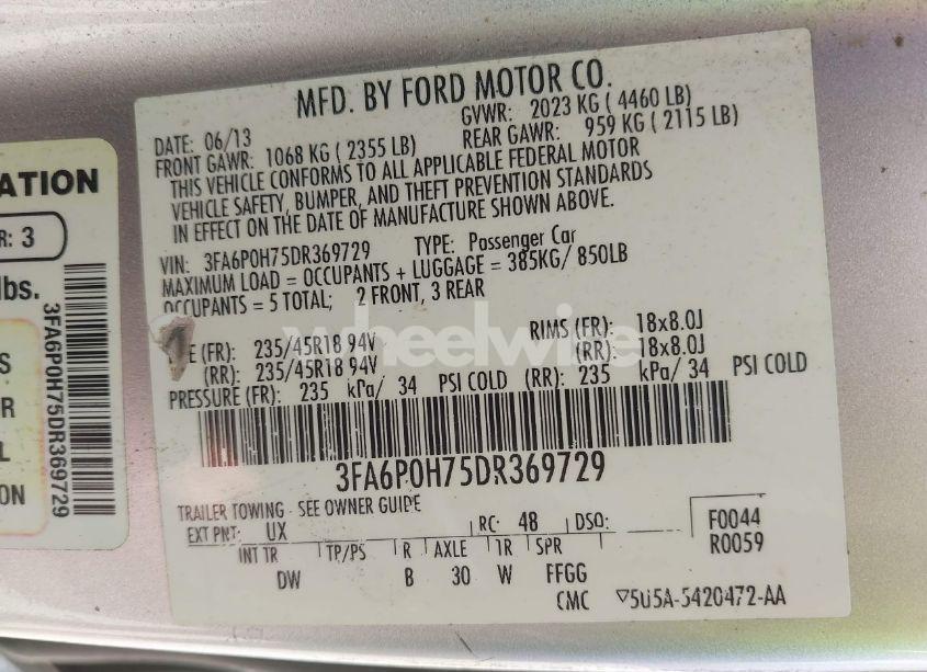 Photo 9 of 2013 Ford Fusion SE (VIN 3FA6P0H75DR369729)