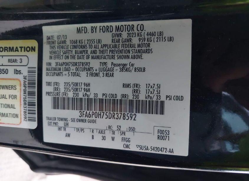 Photo 9 of 2013 Ford Fusion SE (VIN 3FA6P0H75DR378592)