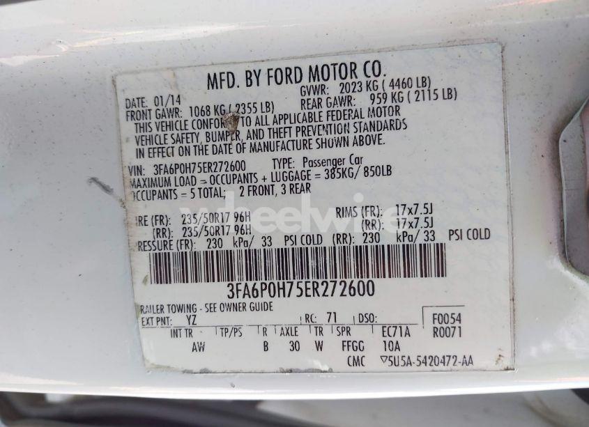 Photo 9 of 2014 Ford Fusion SE (VIN 3FA6P0H75ER272600)