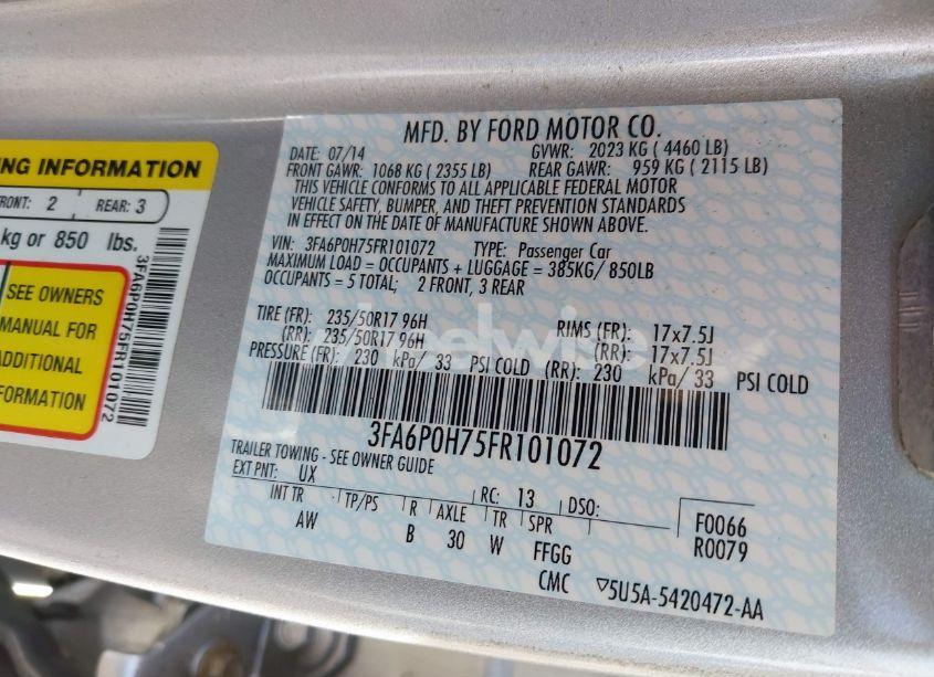 Photo 9 of 2015 Ford Fusion SE (VIN 3FA6P0H75FR101072)