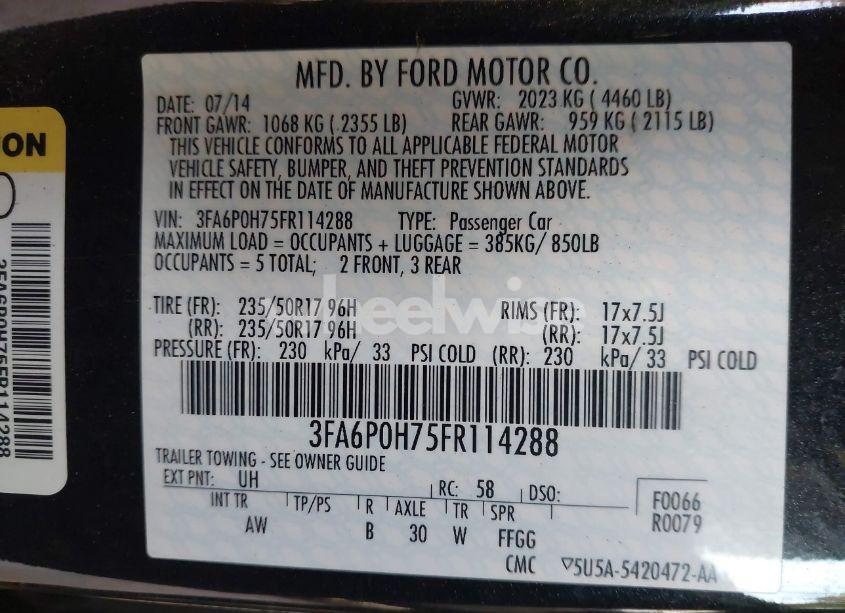 Photo 9 of 2015 Ford Fusion SE (VIN 3FA6P0H75FR114288)