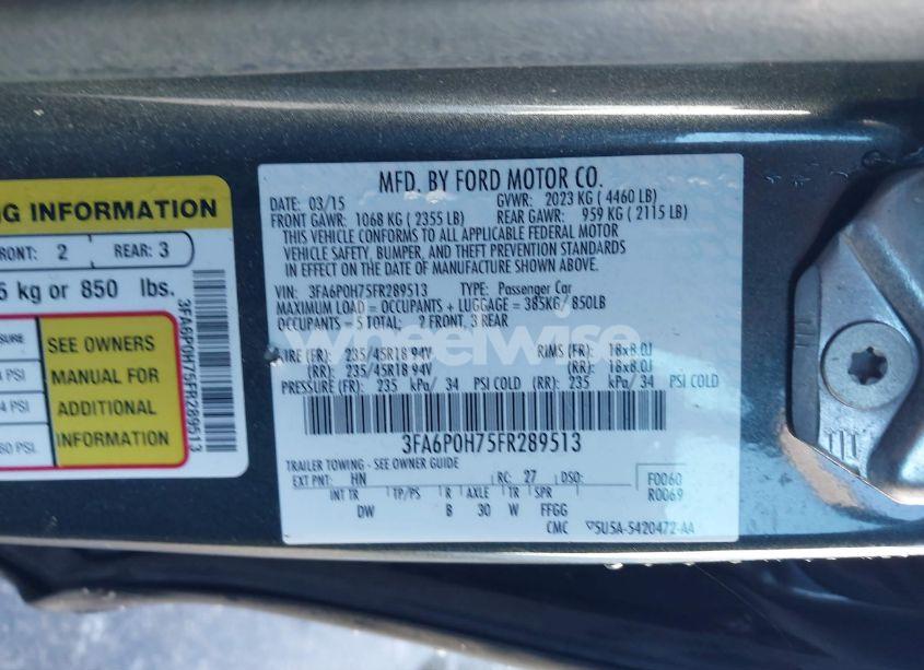 Photo 9 of 2015 Ford Fusion SE (VIN 3FA6P0H75FR289513)