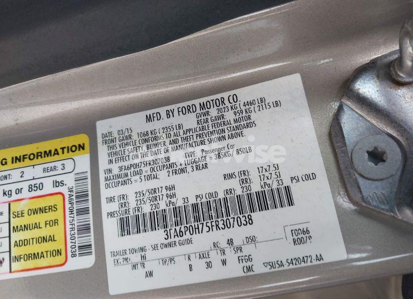 Photo 9 of 2015 Ford Fusion SE (VIN 3FA6P0H75FR307038)