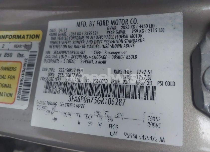 Photo 9 of 2016 Ford Fusion SE (VIN 3FA6P0H75GR106287)