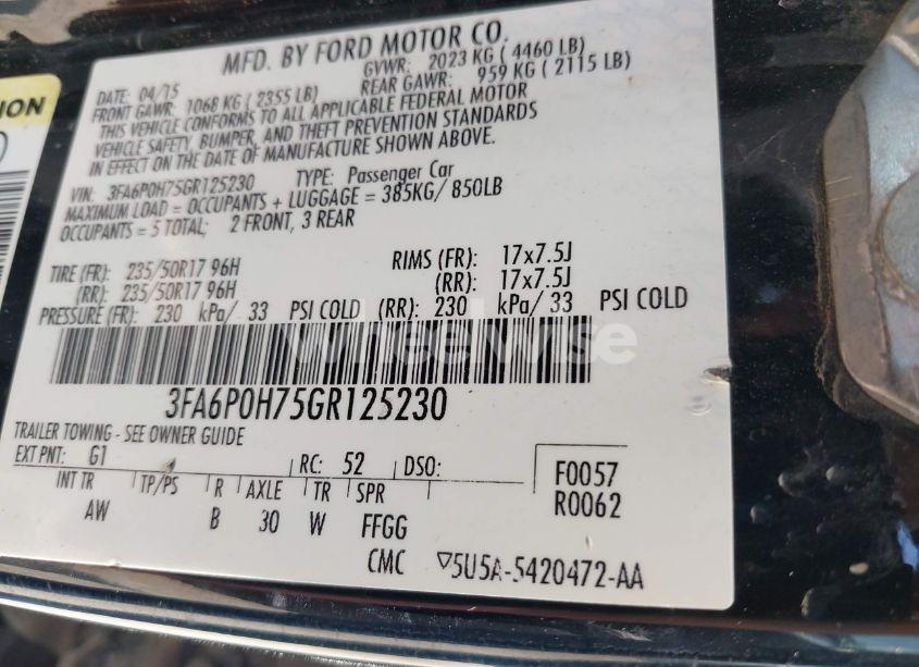 Photo 9 of 2016 Ford Fusion SE (VIN 3FA6P0H75GR125230)