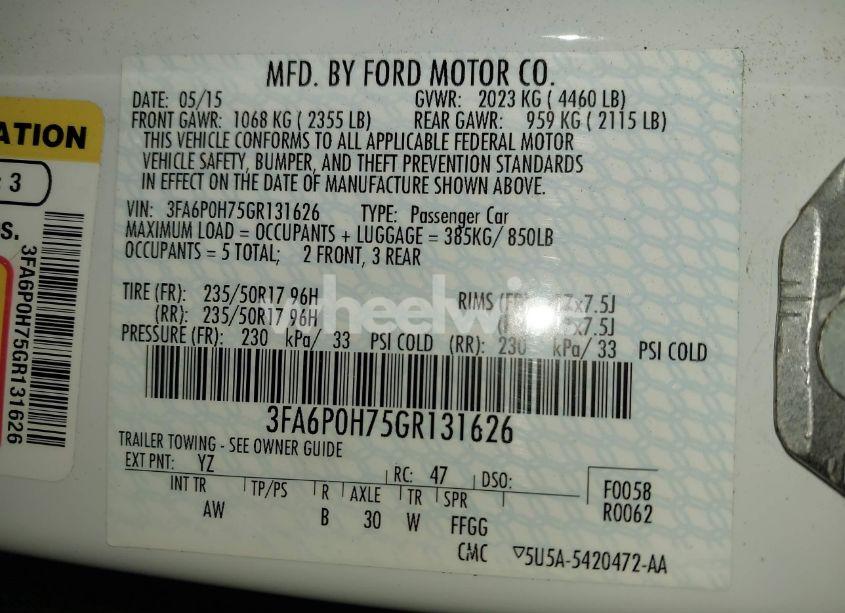 Photo 9 of 2016 Ford Fusion SE (VIN 3FA6P0H75GR131626)