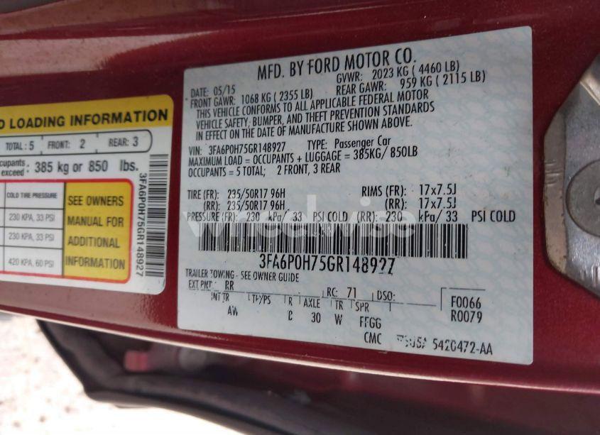 Photo 9 of 2016 Ford Fusion SE (VIN 3FA6P0H75GR148927)
