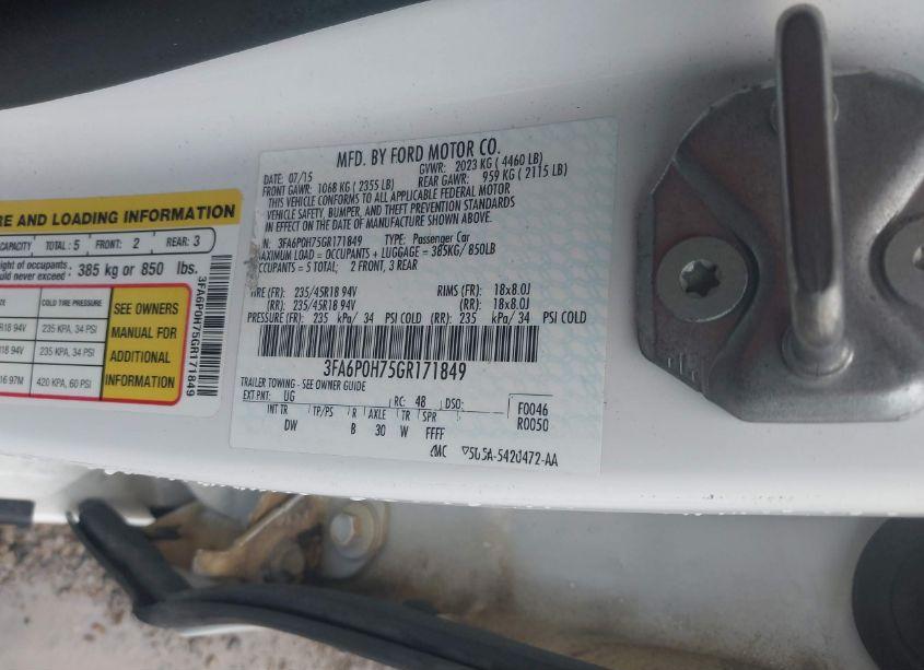 Photo 9 of 2016 Ford Fusion SE (VIN 3FA6P0H75GR171849)