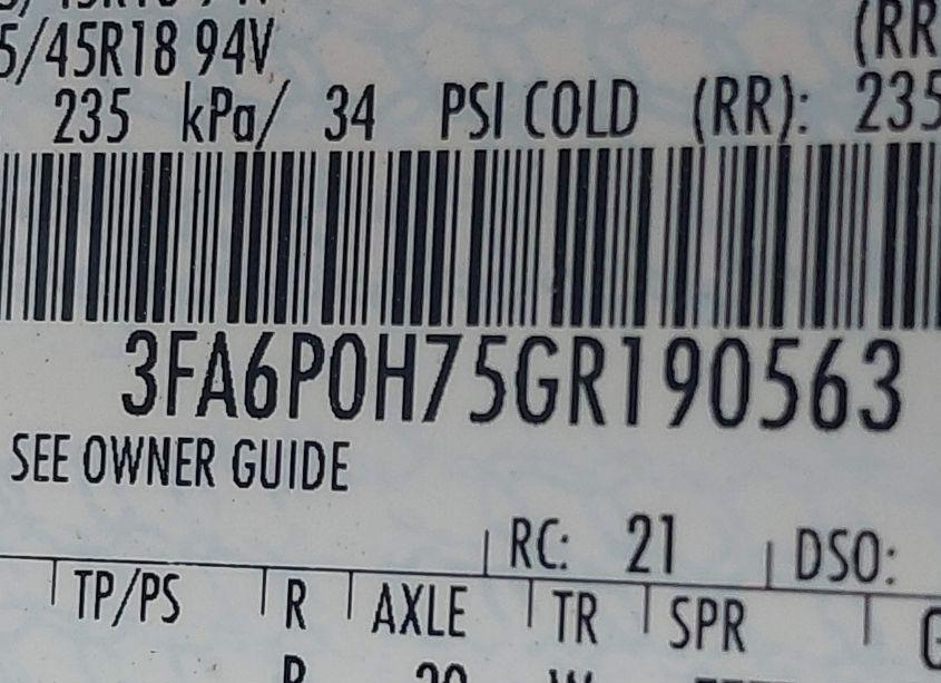 Photo 9 of 2016 Ford Fusion SE (VIN 3FA6P0H75GR190563)