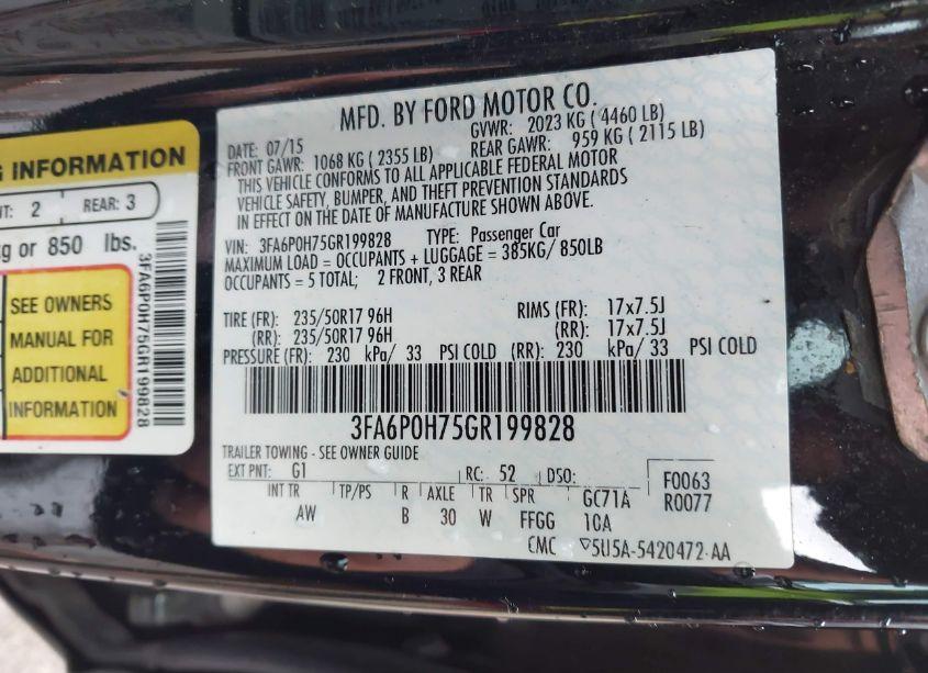 Photo 9 of 2016 Ford Fusion SE (VIN 3FA6P0H75GR199828)