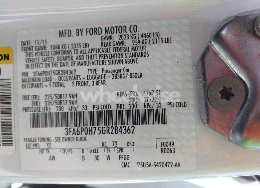 Photo 9 of 2016 Ford Fusion SE (VIN 3FA6P0H75GR284362)