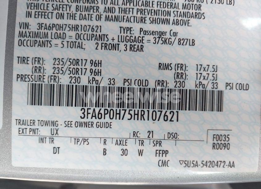 Photo 9 of 2017 Ford Fusion SE (VIN 3FA6P0H75HR107621)