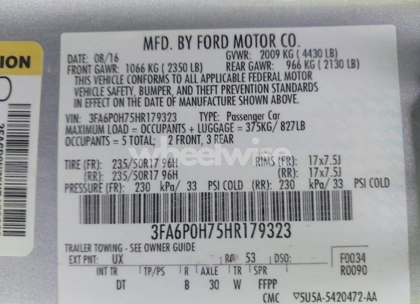 Photo 9 of 2017 Ford Fusion SE (VIN 3FA6P0H75HR179323)