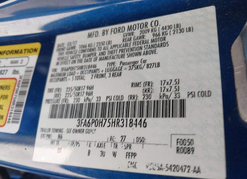 Photo 9 of 2017 Ford Fusion SE (VIN 3FA6P0H75HR318446)