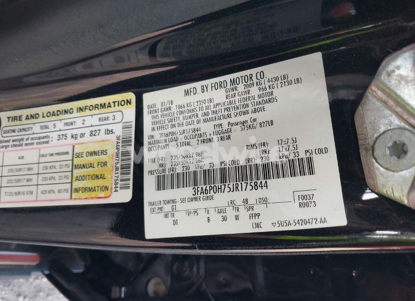 Photo 9 of 2018 Ford Fusion SE (VIN 3FA6P0H75JR175844)