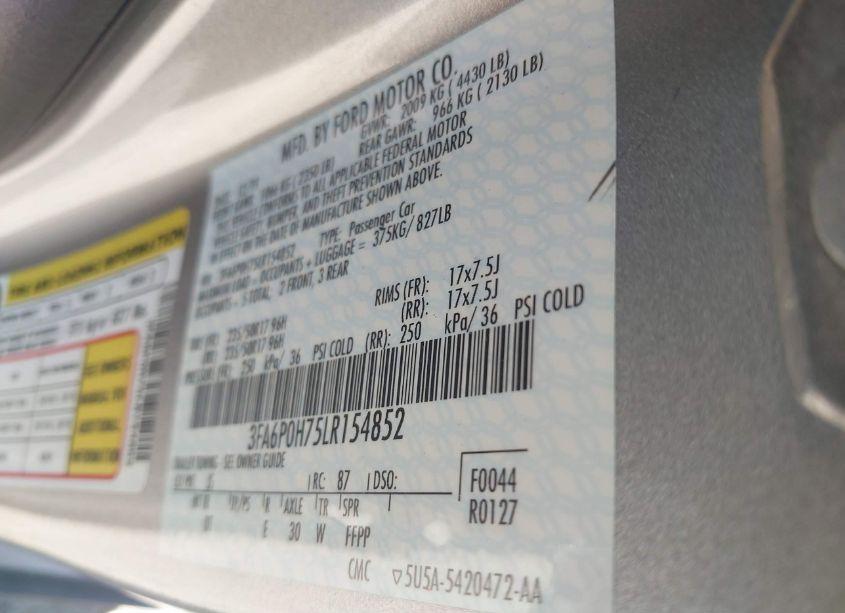 Photo 9 of 2020 Ford Fusion SE (VIN 3FA6P0H75LR154852)