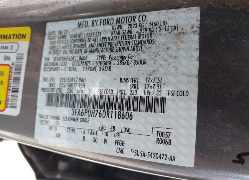Photo 9 of 2013 Ford Fusion SE (VIN 3FA6P0H76DR118606)