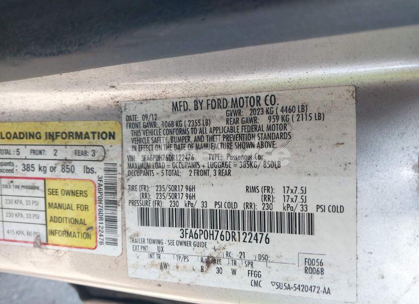 Photo 9 of 2013 Ford Fusion SE (VIN 3FA6P0H76DR122476)