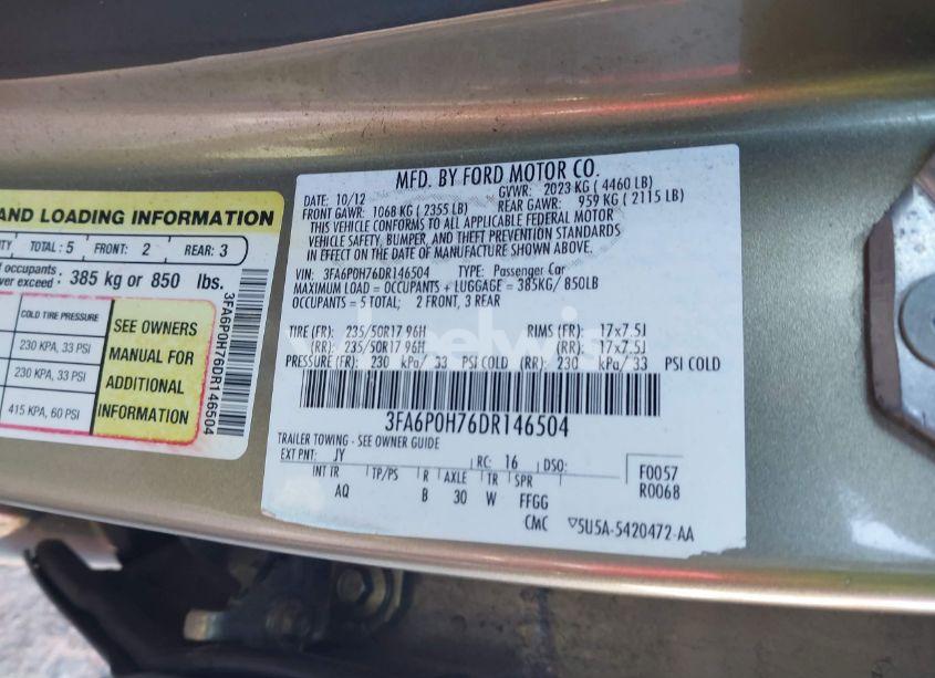 Photo 9 of 2013 Ford Fusion SE (VIN 3FA6P0H76DR146504)