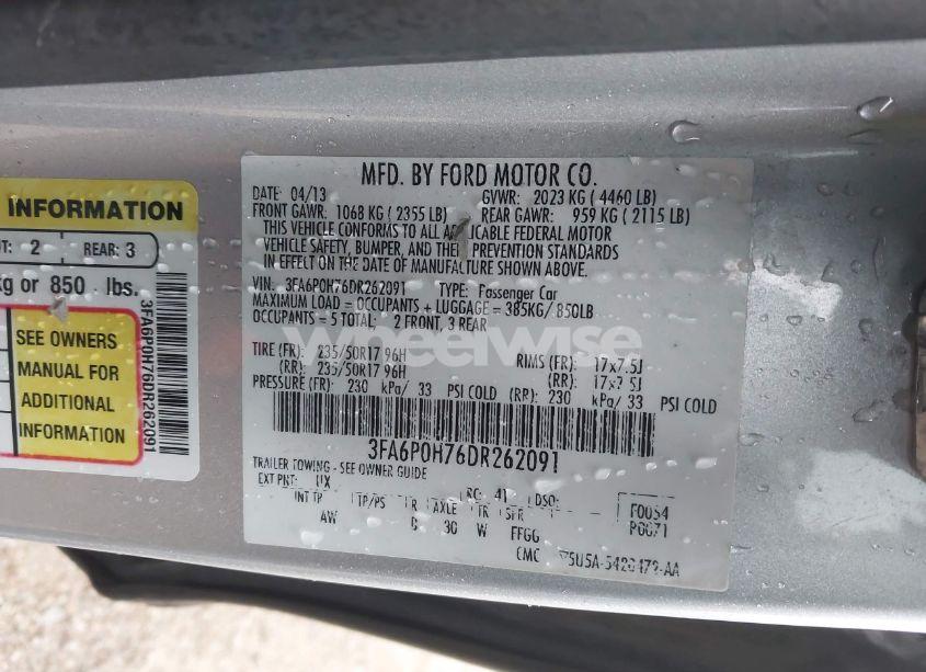 Photo 9 of 2013 Ford Fusion SE (VIN 3FA6P0H76DR262091)