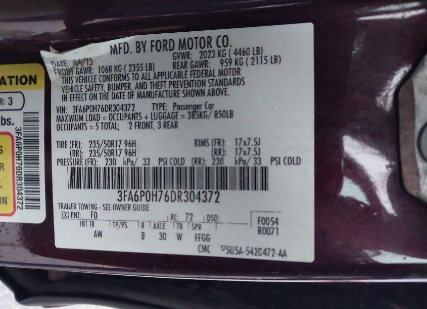 Photo 9 of 2013 Ford Fusion SE (VIN 3FA6P0H76DR304372)