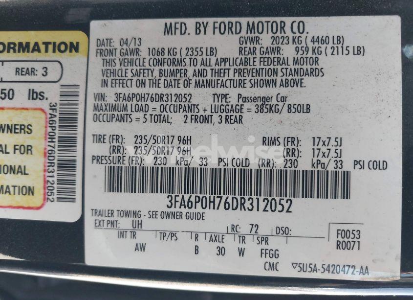 Photo 9 of 2013 Ford Fusion SE (VIN 3FA6P0H76DR312052)