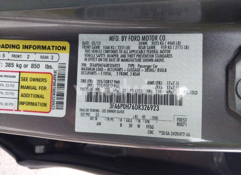 Photo 9 of 2013 Ford Fusion SE (VIN 3FA6P0H76DR326923)