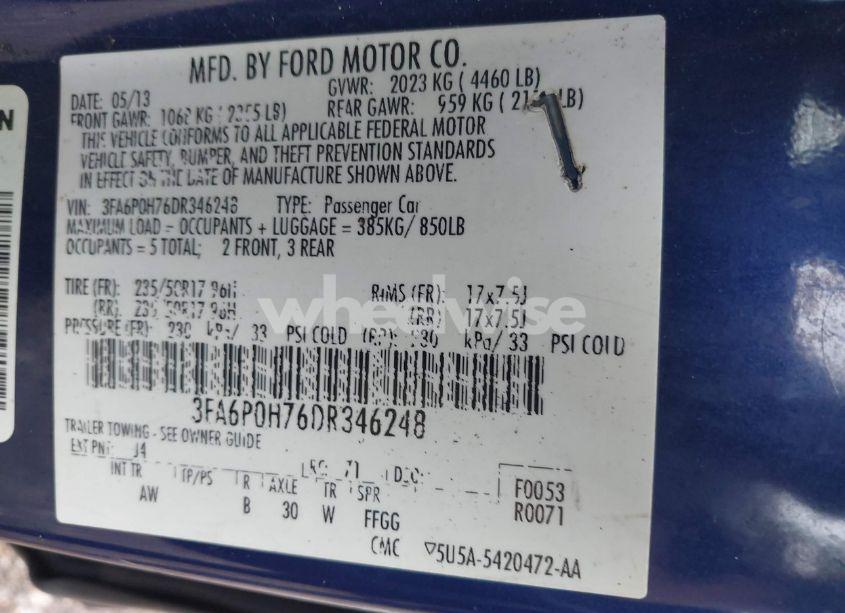 Photo 9 of 2013 Ford Fusion SE (VIN 3FA6P0H76DR346248)