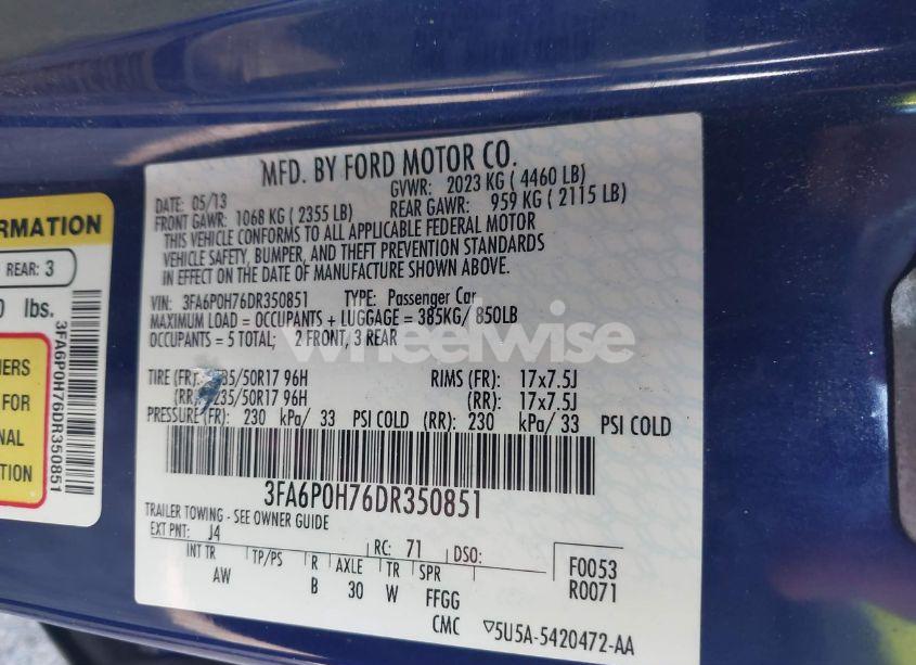 Photo 9 of 2013 Ford Fusion SE (VIN 3FA6P0H76DR350851)