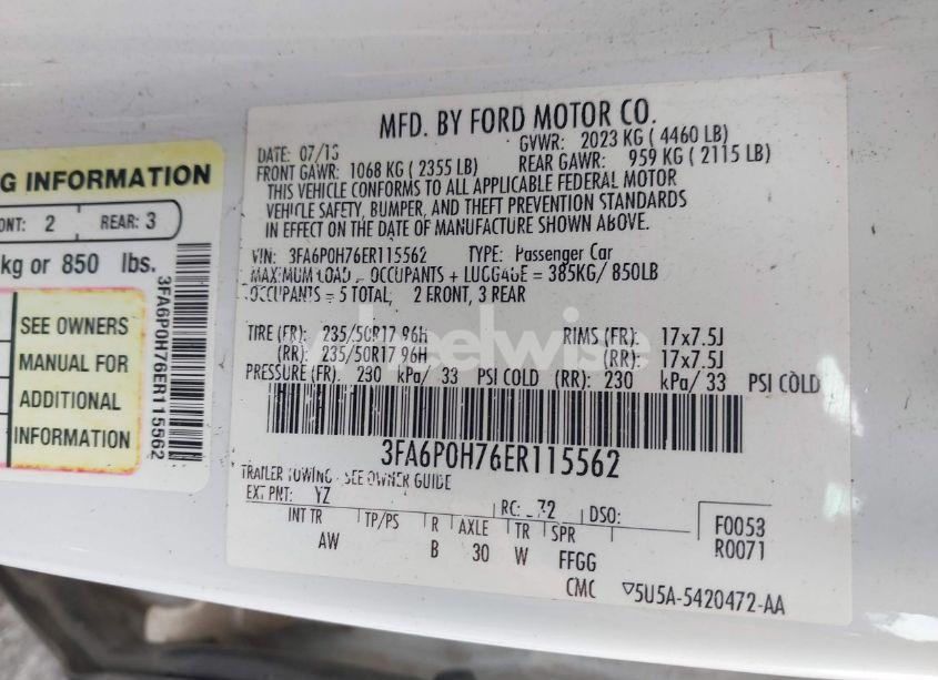 Photo 9 of 2014 Ford Fusion SE (VIN 3FA6P0H76ER115562)