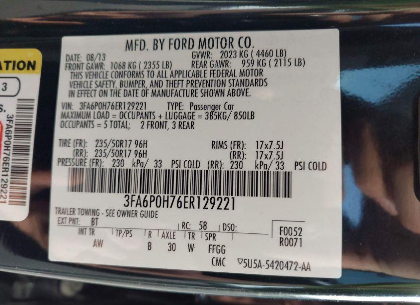 Photo 9 of 2014 Ford Fusion SE (VIN 3FA6P0H76ER129221)