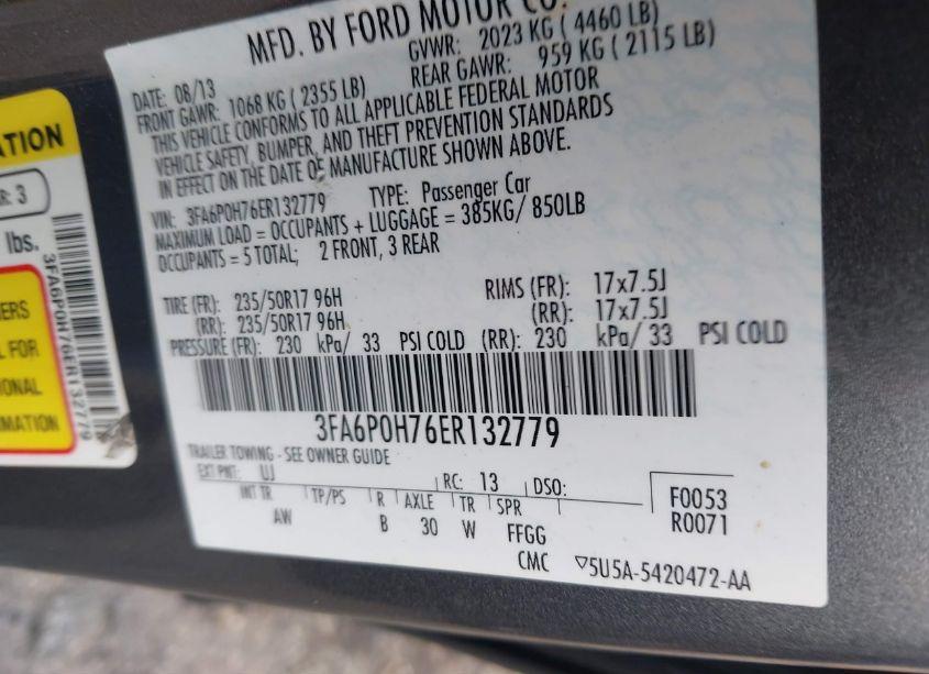 Photo 9 of 2014 Ford Fusion SE (VIN 3FA6P0H76ER132779)