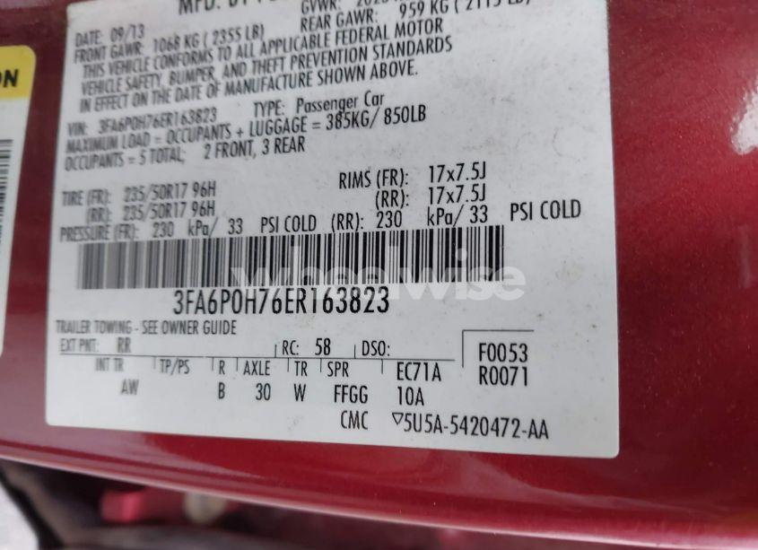 Photo 9 of 2014 Ford Fusion SE (VIN 3FA6P0H76ER163823)