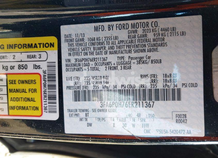 Photo 9 of 2014 Ford Fusion SE (VIN 3FA6P0H76ER211367)