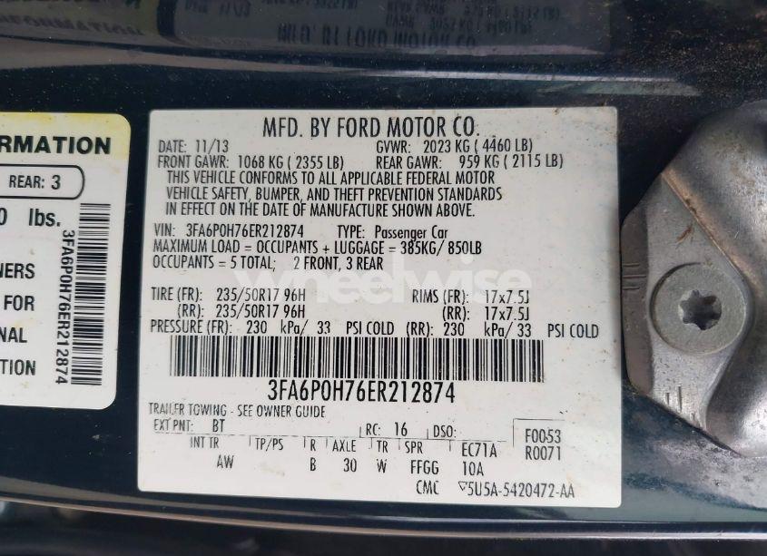 Photo 9 of 2014 Ford Fusion SE (VIN 3FA6P0H76ER212874)