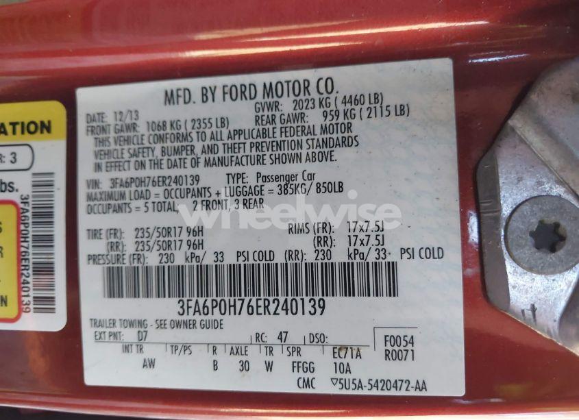 Photo 9 of 2014 Ford Fusion SE (VIN 3FA6P0H76ER240139)