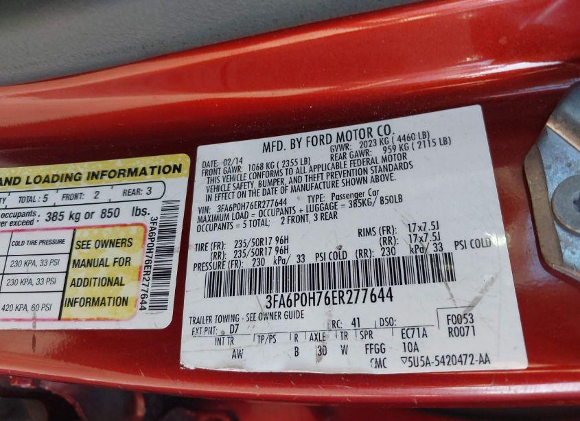 Photo 9 of 2014 Ford Fusion SE (VIN 3FA6P0H76ER277644)