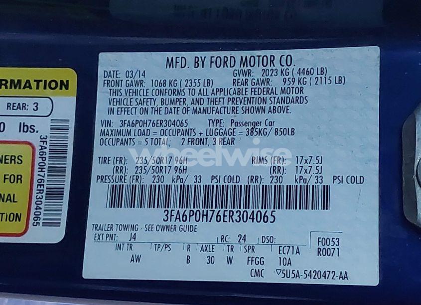 Photo 9 of 2014 Ford Fusion SE (VIN 3FA6P0H76ER304065)