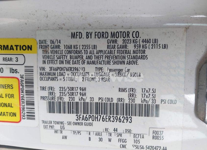 Photo 9 of 2014 Ford Fusion SE (VIN 3FA6P0H76ER396293)