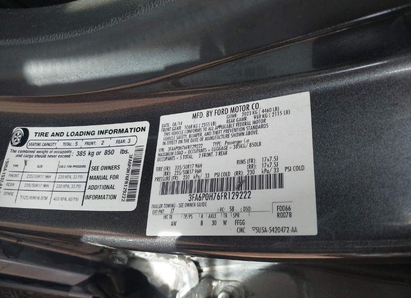 Photo 9 of 2015 Ford Fusion SE (VIN 3FA6P0H76FR129222)