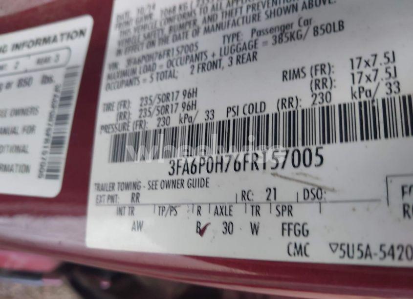 Photo 9 of 2015 Ford Fusion SE (VIN 3FA6P0H76FR157005)