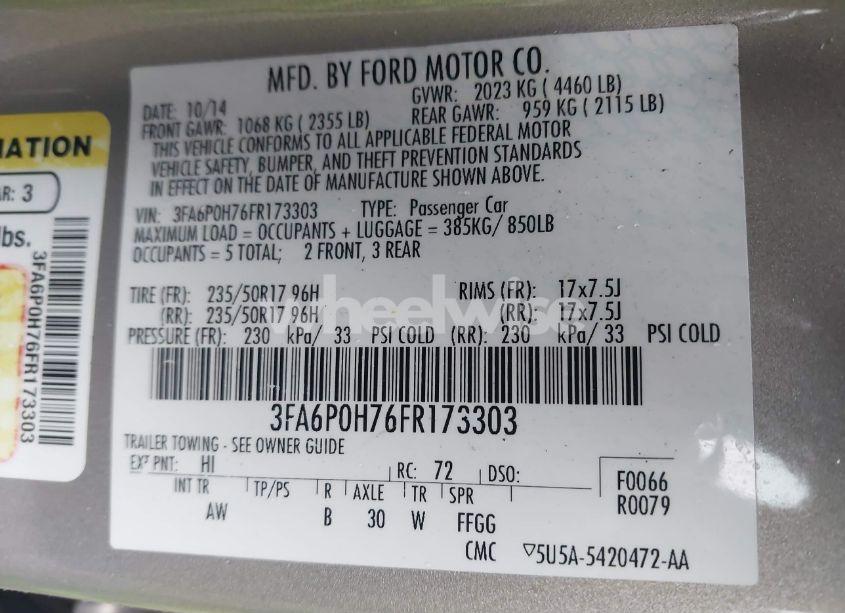 Photo 9 of 2015 Ford Fusion SE (VIN 3FA6P0H76FR173303)