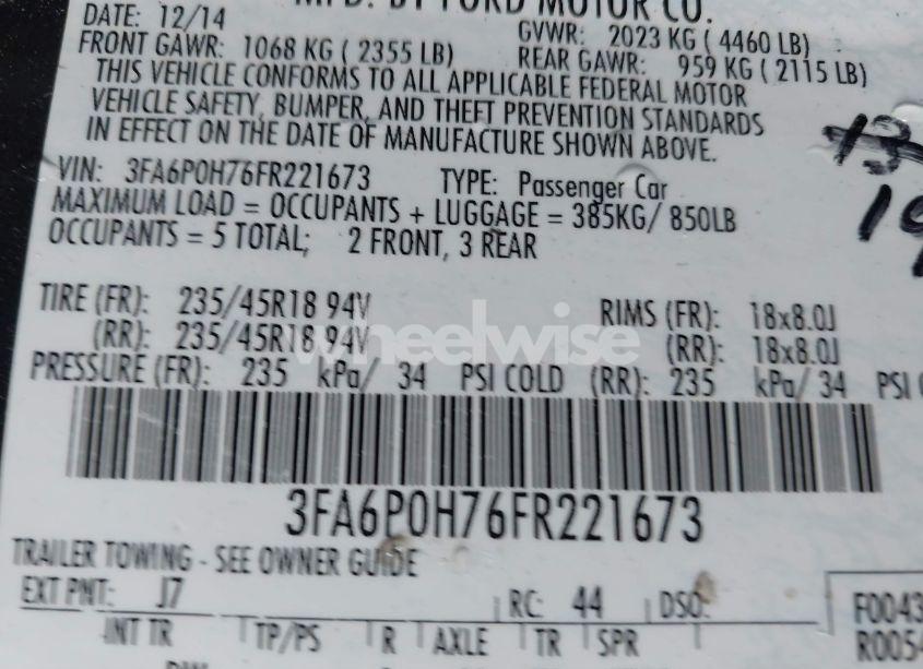 Photo 9 of 2015 Ford Fusion SE (VIN 3FA6P0H76FR221673)